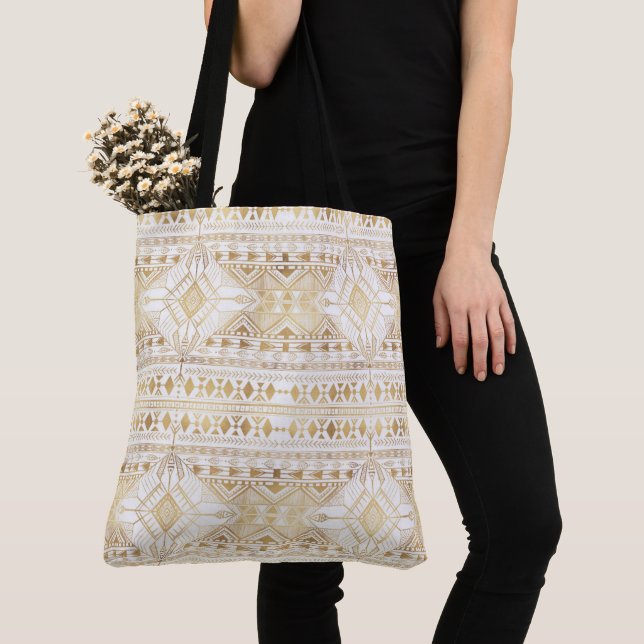 Tote Bag Motif Aztèque tribal géométrique or tendance (De près)