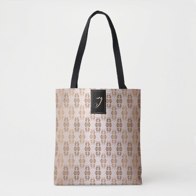Tote Bag Motif baroque floral de style. Monogramme (Devant)