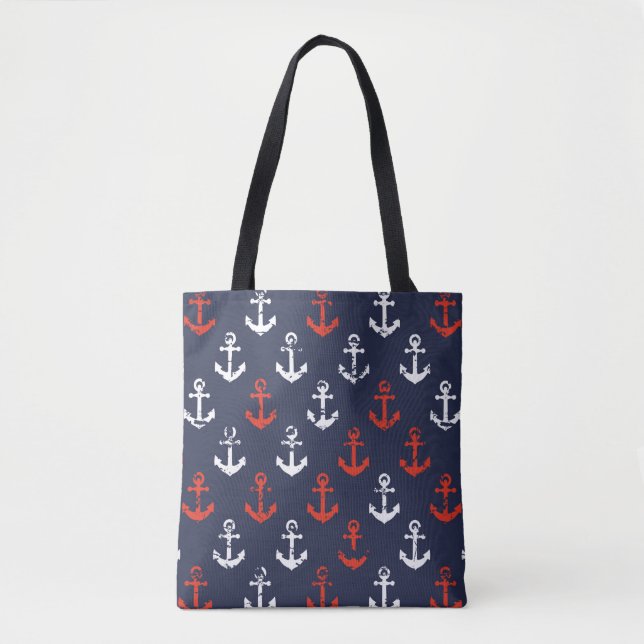 Tote Bag Motif blanc et bleu rouge de marine (Devant)
