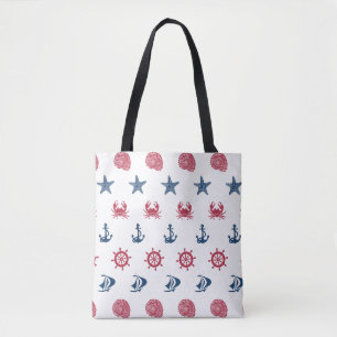 Tote Bag Motif blanc et bleu rouge de symbole de mer