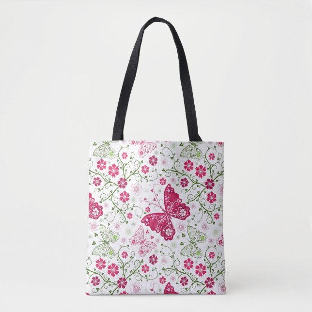 Tote Bag Motif blanc floral (Devant)