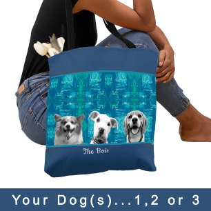 Tote Bag Motif bleu avec noir et blanc Photo Chien Maman