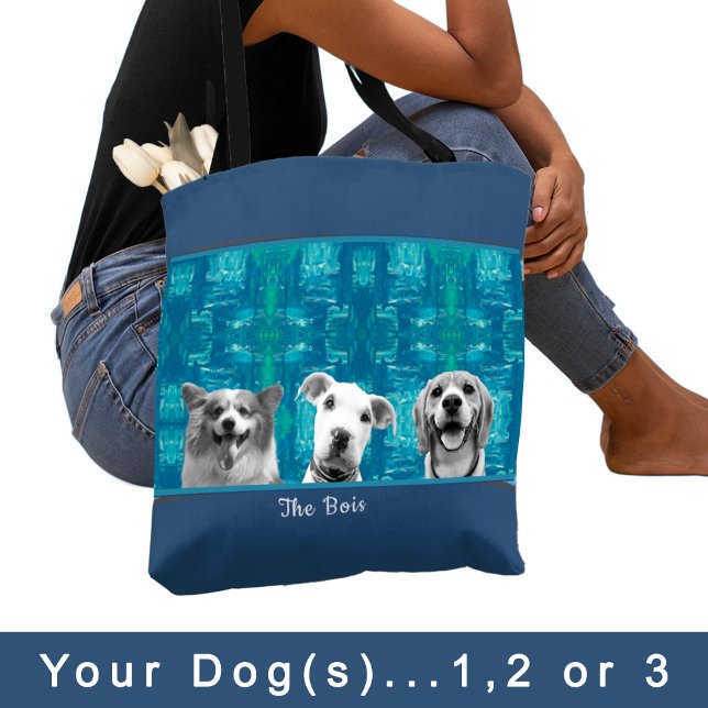 Tote Bag Motif bleu avec noir et blanc Photo Chien Maman (Créateur téléchargé)