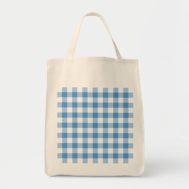 Tote Bag Motif bleu clair et blanc En vichy (Devant)