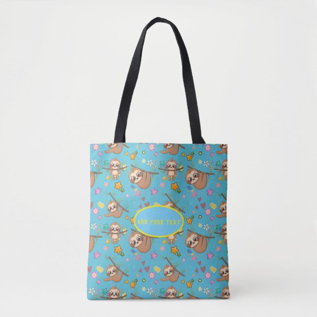 Tote Bag Motif bleu de paresseux mignon | Ajoutez votre mod (Devant)