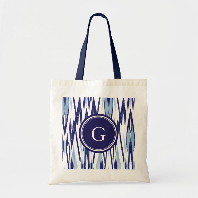 Tote Bag Motif bleu et blanc chic d'ikat d'aquarelle (Devant)