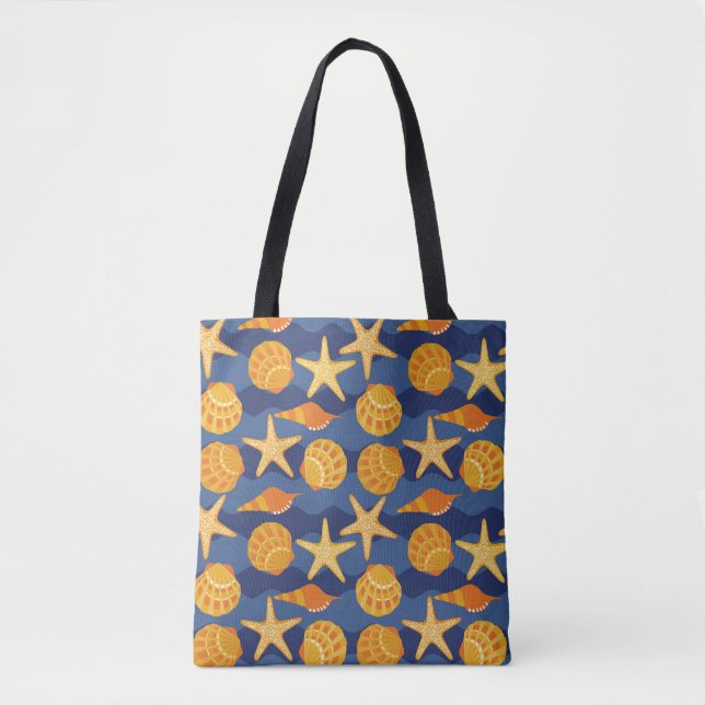 Tote Bag Motif bleu et orange de coquillage (Devant)