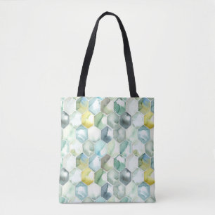 Tote Bag Motif bleu et vert de Honycomb d'aquarelle