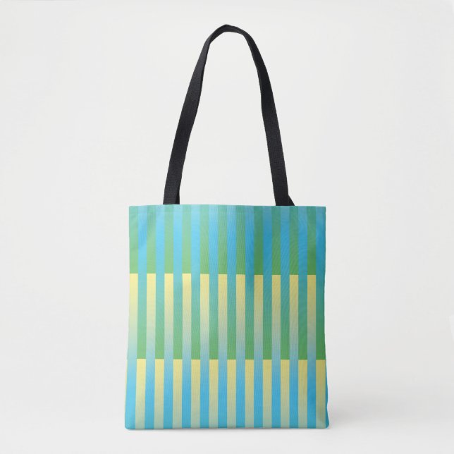 Tote Bag Motif bleu jaune vert rayé (Devant)