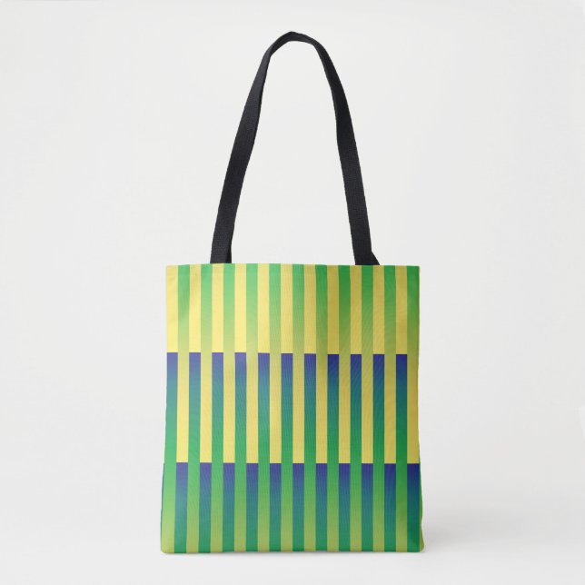 Tote Bag Motif bleu jaune vert rayé (Devant)
