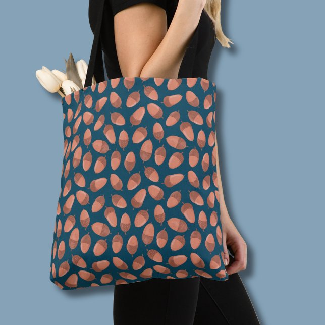 Tote Bag Motif Blue Acorn (Acorn pattern tote bag)