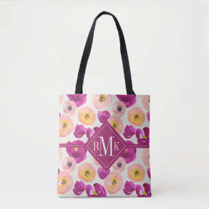 Tote Bag Motif botanique d'aquarelle du monogramme