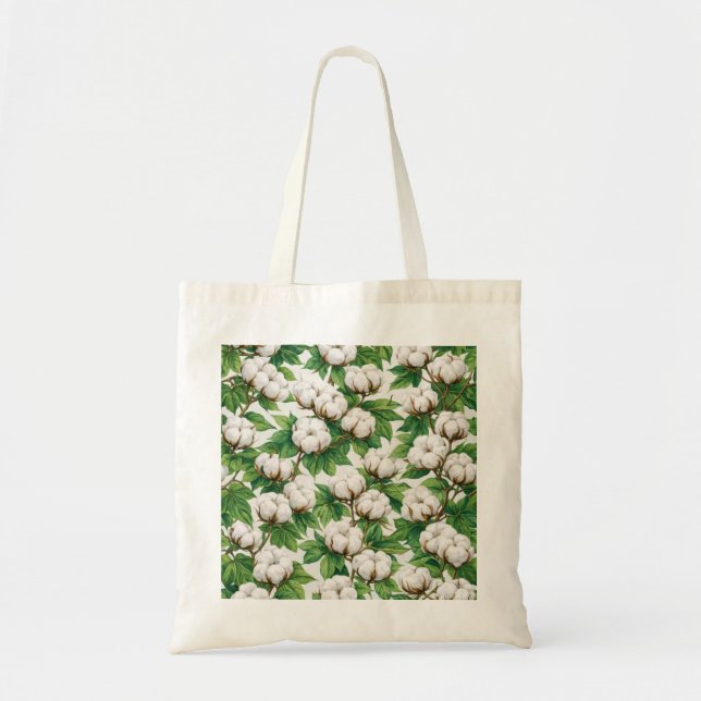 Tote Bag Motif botanique de capsules de coton blanc (Devant)