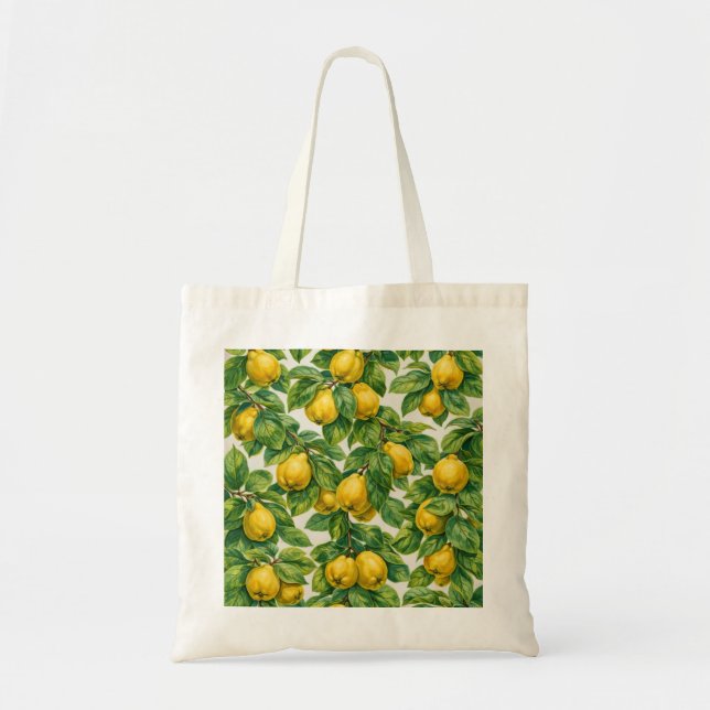 Tote Bag Motif botanique de coing jaune (Devant)