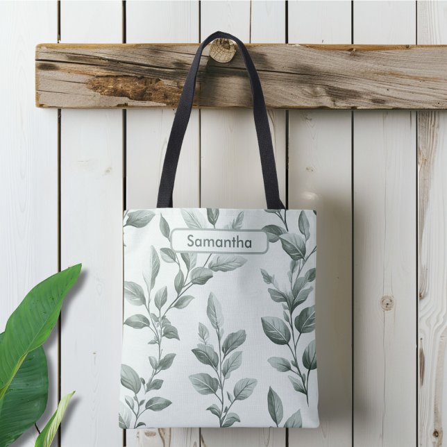Tote Bag Motif botanique vert monogramme (Créateur téléchargé)