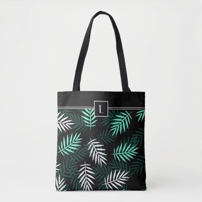 Tote Bag Motif botanique vert monogramme élégant (Devant)