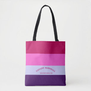 Tote Bag Motif Bridemaid à rayures roses et violettes