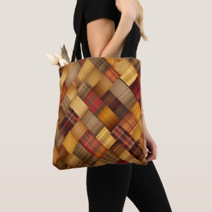 TOTE BAG MOTIF BROWN ROUGE ORANGE JAUNE TOMBE PLAID