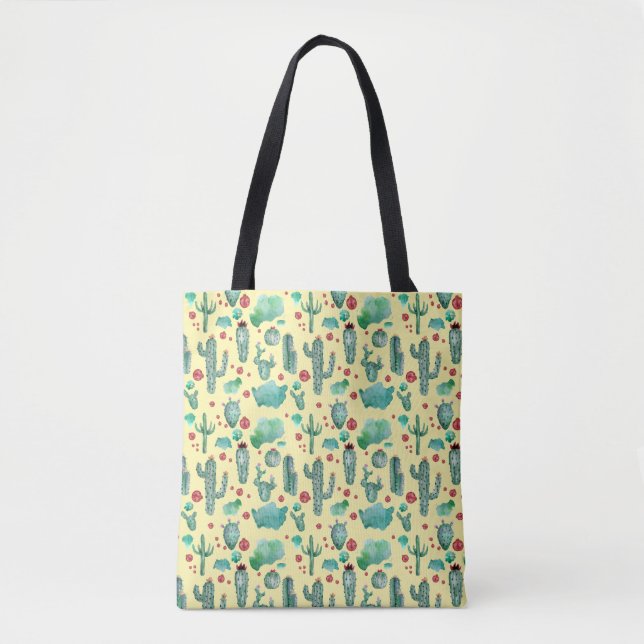 Tote Bag motif cactus et ladybug - arrière - plan jaune (Devant)