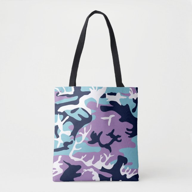 Tote Bag Motif Camo - Violet Marine Bleu Blanc (Devant)