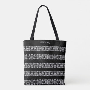Tote Bag Motif carré abstrait moderne argent sur fond noir