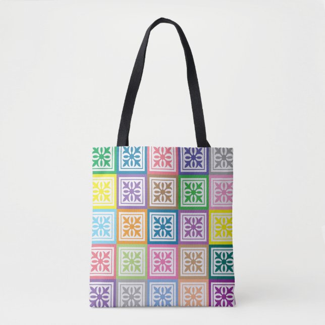 Tote Bag Motif carré coloré (Devant)