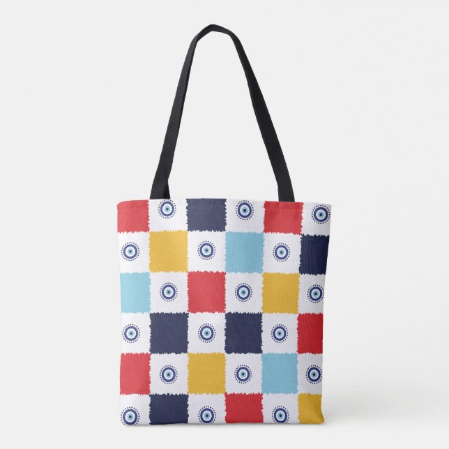 Tote Bag Motif Carré coloré des yeux grecs (Dos)