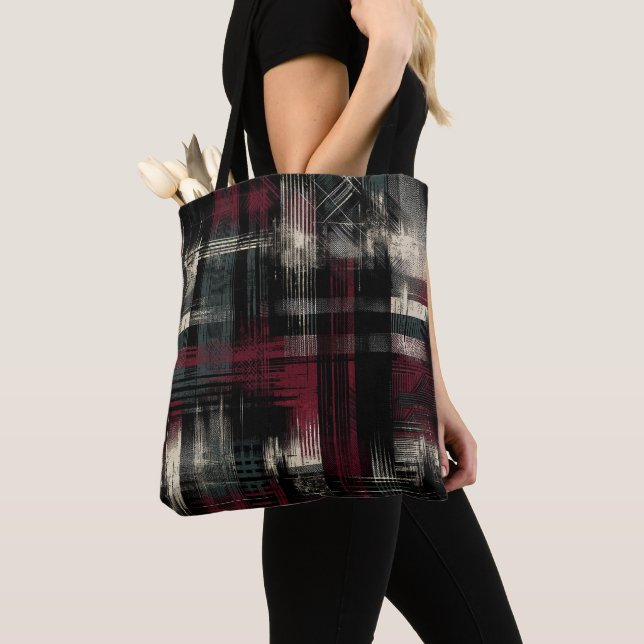 Tote Bag Motif carreau de grunge alternatif dévasté (De près)