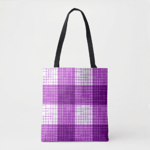 Tote Bag Motif carreaux à carreaux gras violet et blanc
