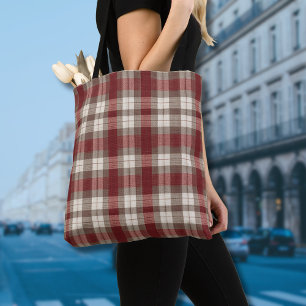 Tote Bag Motif carreaux classique ivoire marron rouge rouil