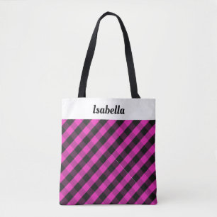 Tote Bag Motif carreaux personnalisé rose