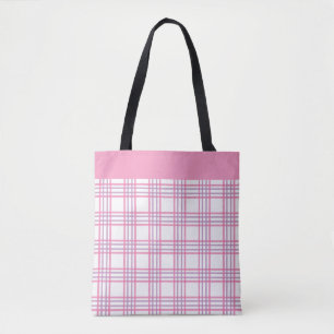 Tote Bag Motif carreaux rose violet Pré élégant moderne