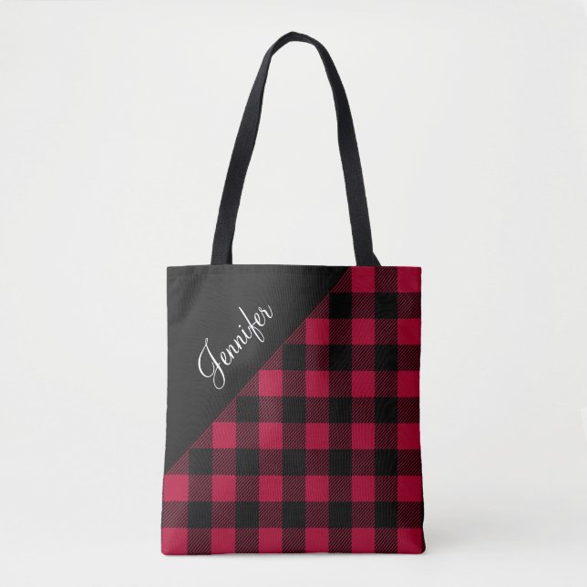 Tote Bag Motif carreaux rouge moderne de Buffalo  (Devant)
