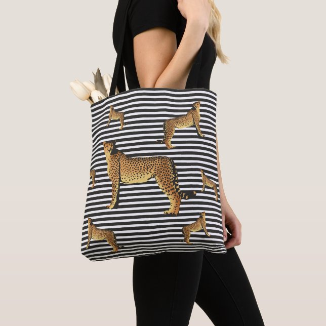 Tote Bag Motif Cheetah Et Stripe (De près)