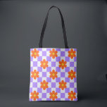 Tote Bag Motif Chèque Violet Avec Fleur Hippie Orange<br><div class="desc">Motif Chèque Violet Avec Fleur Hippie Orange</div>