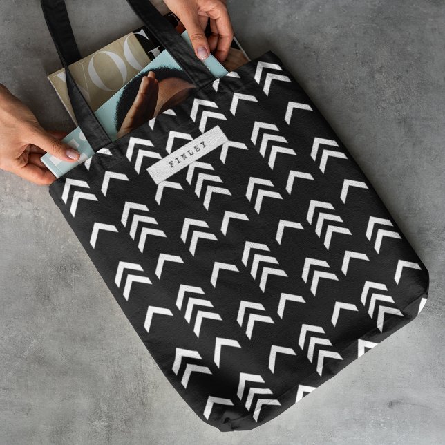 Tote Bag Motif Chevron géométrique noir et blanc (Créateur téléchargé)