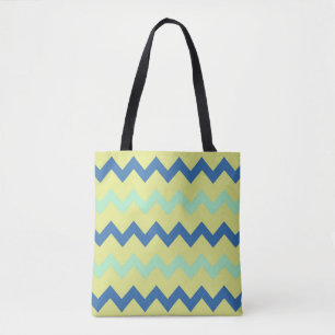 Tote Bag Motif Chevron zigzag en vert et bleu