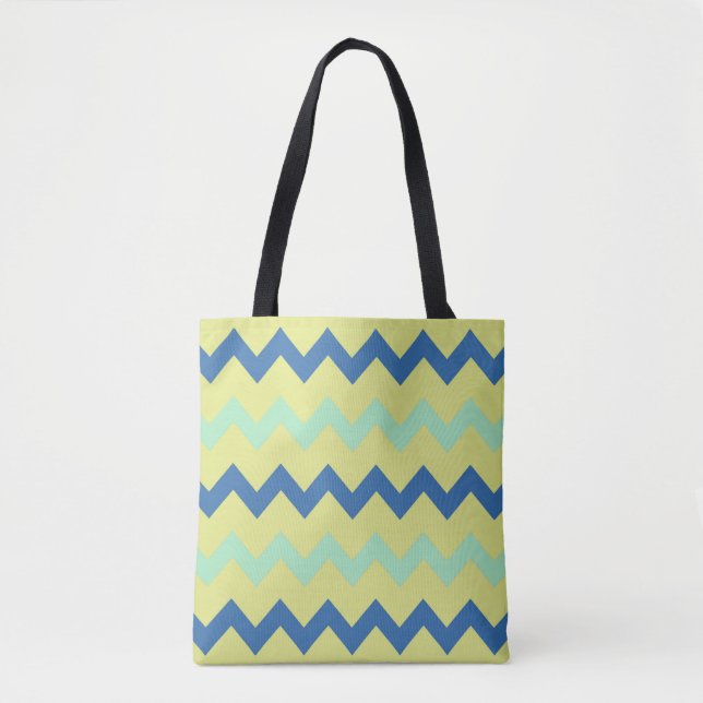 Tote Bag Motif Chevron zigzag en vert et bleu (Devant)
