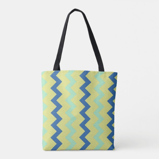 Tote Bag Motif Chevron zigzag en vert et bleu (Dos)