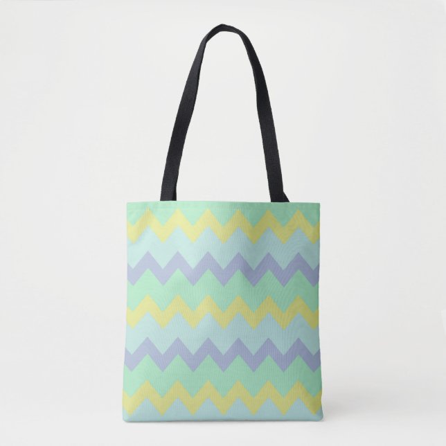 Tote Bag Motif Chevron zigzag en vert violet et bleu (Devant)