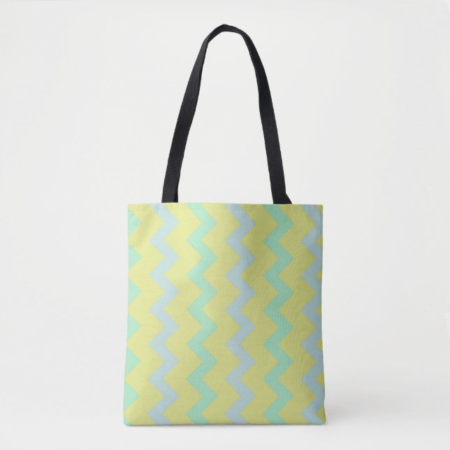 Tote Bag Motif Chevron zigzag en vert violet et bleu (Devant)