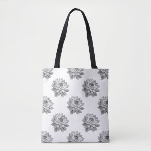 Tote Bag Motif Chrysanthemum - Monochrome et blanc
