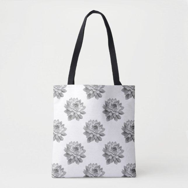 Tote Bag Motif Chrysanthemum - Monochrome et blanc (Devant)