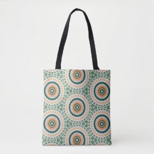 Tote Bag Motif circulaire bohème chic vert orange et bleu