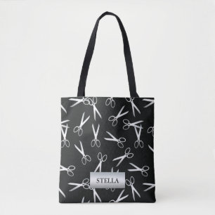 Tote Bag Motif ciseaux argent Nom personnalisé