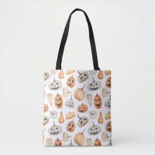 Tote Bag Motif Citrouille d'aquarelle amusant