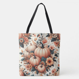 Tote Bag Motif citrouille floral