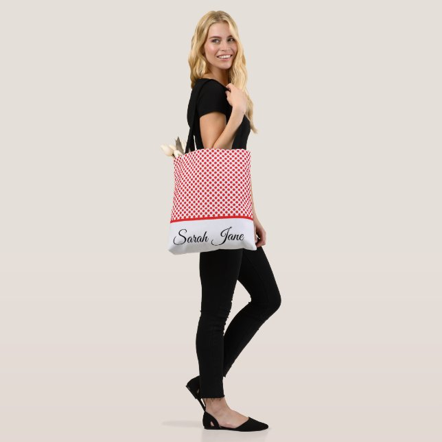 Tote Bag Motif Classique Chic Points Rouges Nom Personnalis (Sur le modèle)