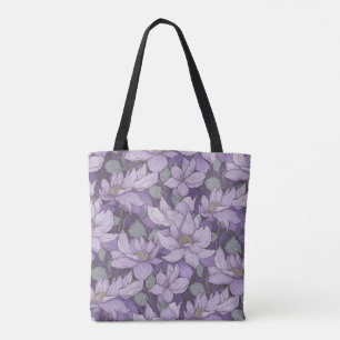 Tote Bag Motif Clématite Violet Pâle