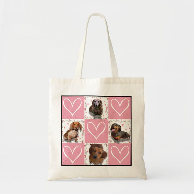 Tote Bag Motif Cœurs Patchwork avec Collage de Photos Perso (Devant)